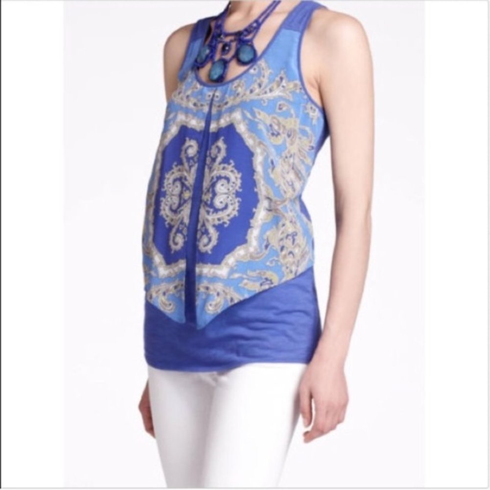 Anthropologie Blue and Cream Patterned Tank Top
